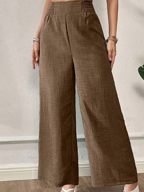 elegant womens high waist wide leg pants elastic waist straight leg design suitable for casual and formal occasions office and semi formal wear solid color fall