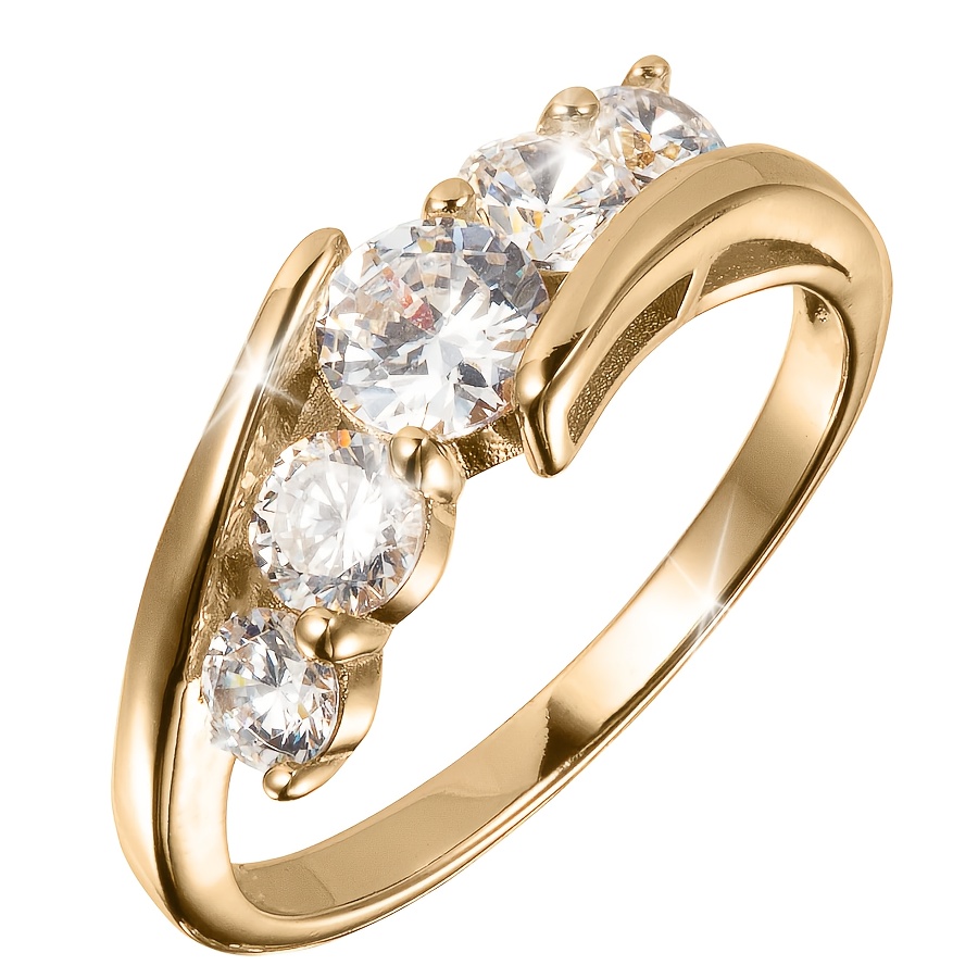 E-shop Ein luxuriöses elegantes Ring-Set mit 5 runden, brillanten synthetischen Zirkonia-Steinen, dessen strahlender Glanz zu Kleidung für Hochzeiten,