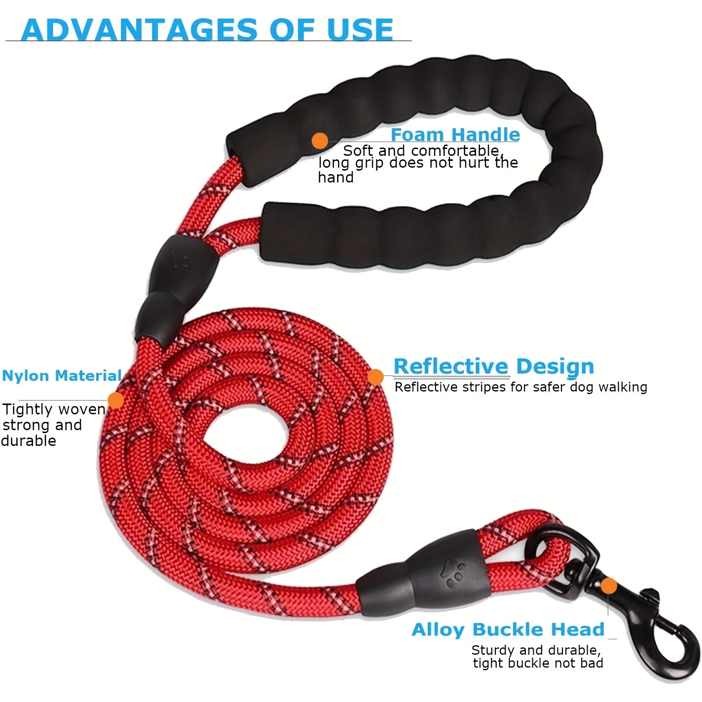 Dog Leash with Padded Handle and Reflective Threads for Small to Large Dogs, 4.11 ft, Multiple Colors