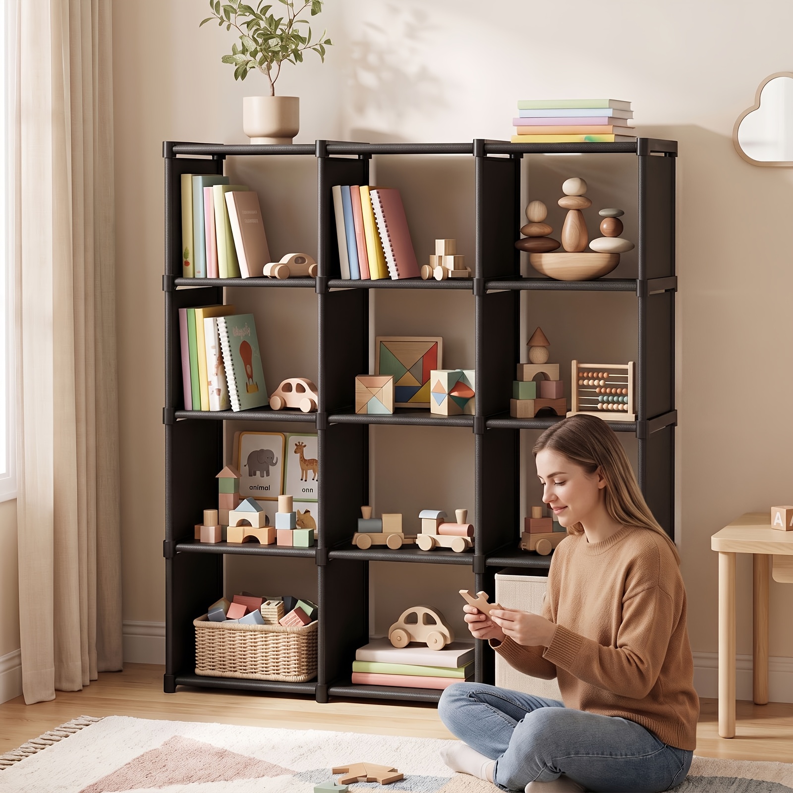 Image of 12-cube Large Capacity Storage Bookshelf, Stable And Durable Office Bookshelf, Modular Display Design, Space- Standing Shelf Units, Utility Racks For Living Room, Bedroom, Study, And Office