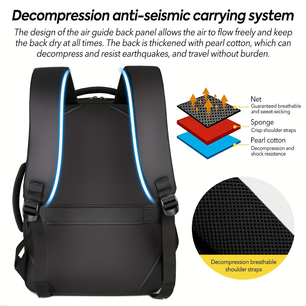 durable 15 6 laptop backpack with usb port padded divider multiple pockets adjustable straps lightweight design ideal for business travel school black oxford cloth business travel backpack   design padded compartments Product details 2