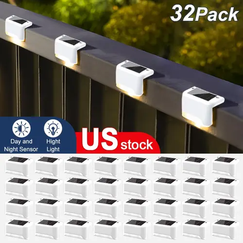 32pcs solar powered outdoor led garden lights auto on off 12hr lighting durable metal landscape lights for fence patio stairs deck wall installation solar outdoor lights