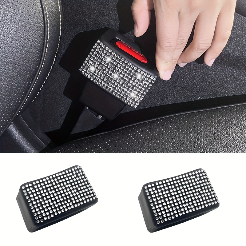 2pcs Car Seat Belt Socket Protector Shiny Rhinestone Car Seat Belt Fastener Anti-scratch Anti-wear Car Interior Decoration Women