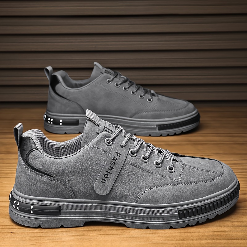 Men's Stylish Plus Size Solid Color Ankle Boots - Comfortable, Non-Slip Lace-Up Sneakers for Outdoor Activities & Casual Wear