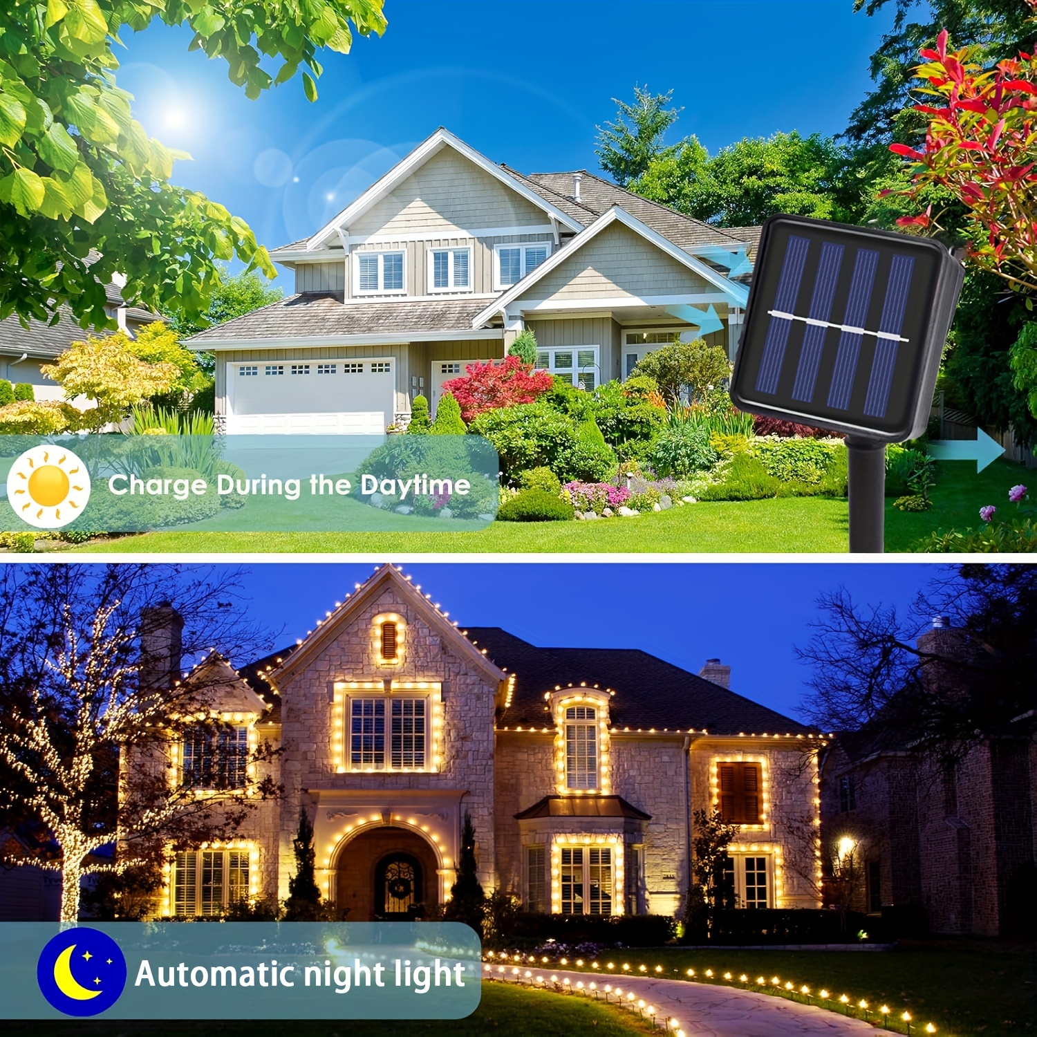 Solar String Lights - 8-Mode Outdoor Solar-Powered Christmas Tree Lights with Built-in Battery, Remote Control & Light Sensor, Durable Plastic, Courtyard, House Party, Wedding, Halloween & Christmas Decorations, Solar Christmas Lights