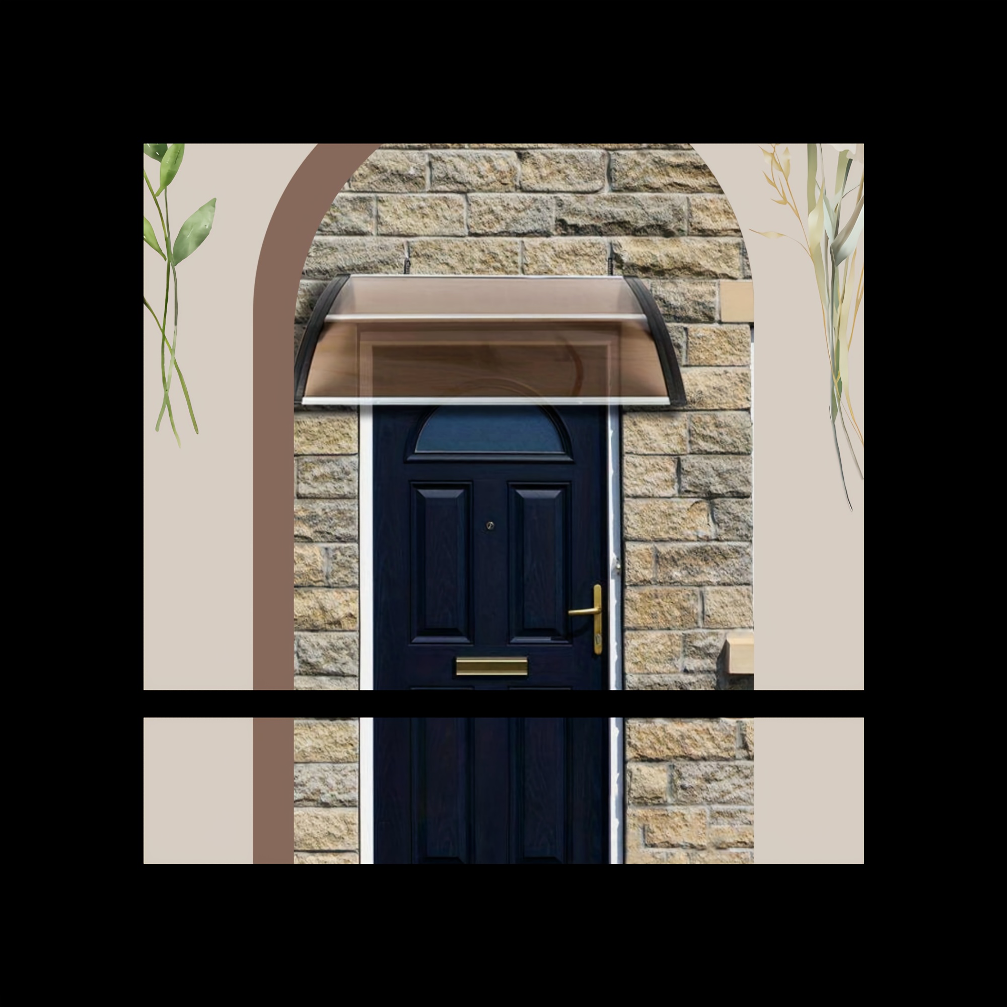 TEMU 40x38in Brown Panel With Black Bracket, Rain Canopy Plastic Stand Sunshade Front And Rear Aluminum Strips