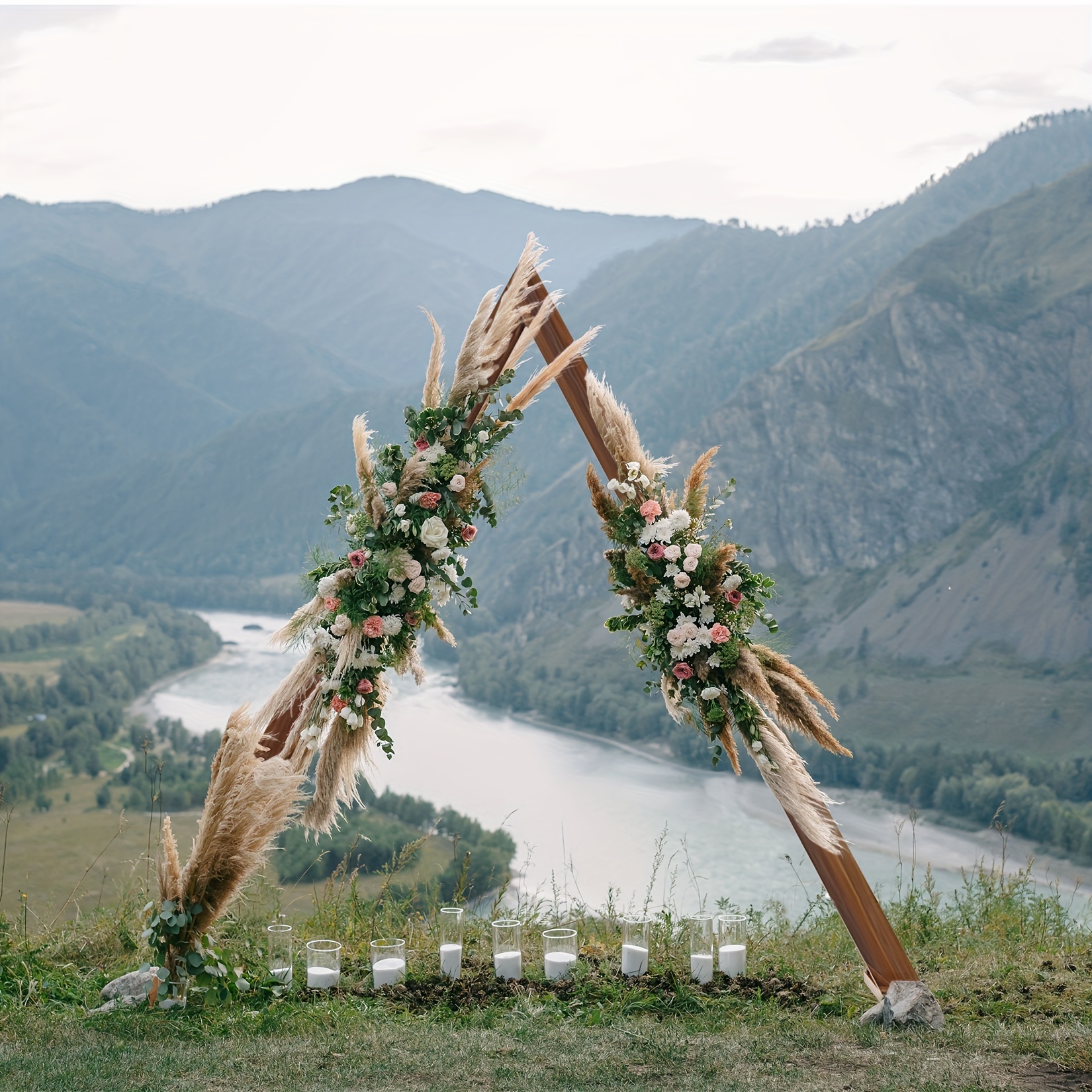 Image of Elegant 10ft Rustic Wooden Wedding Arch - Style Triangle Backdrop Stand With Easy Assembly For Weddings, Parties, Proposals - Pine Wood, Supports Up To 22 Lbs, Wedding Decor