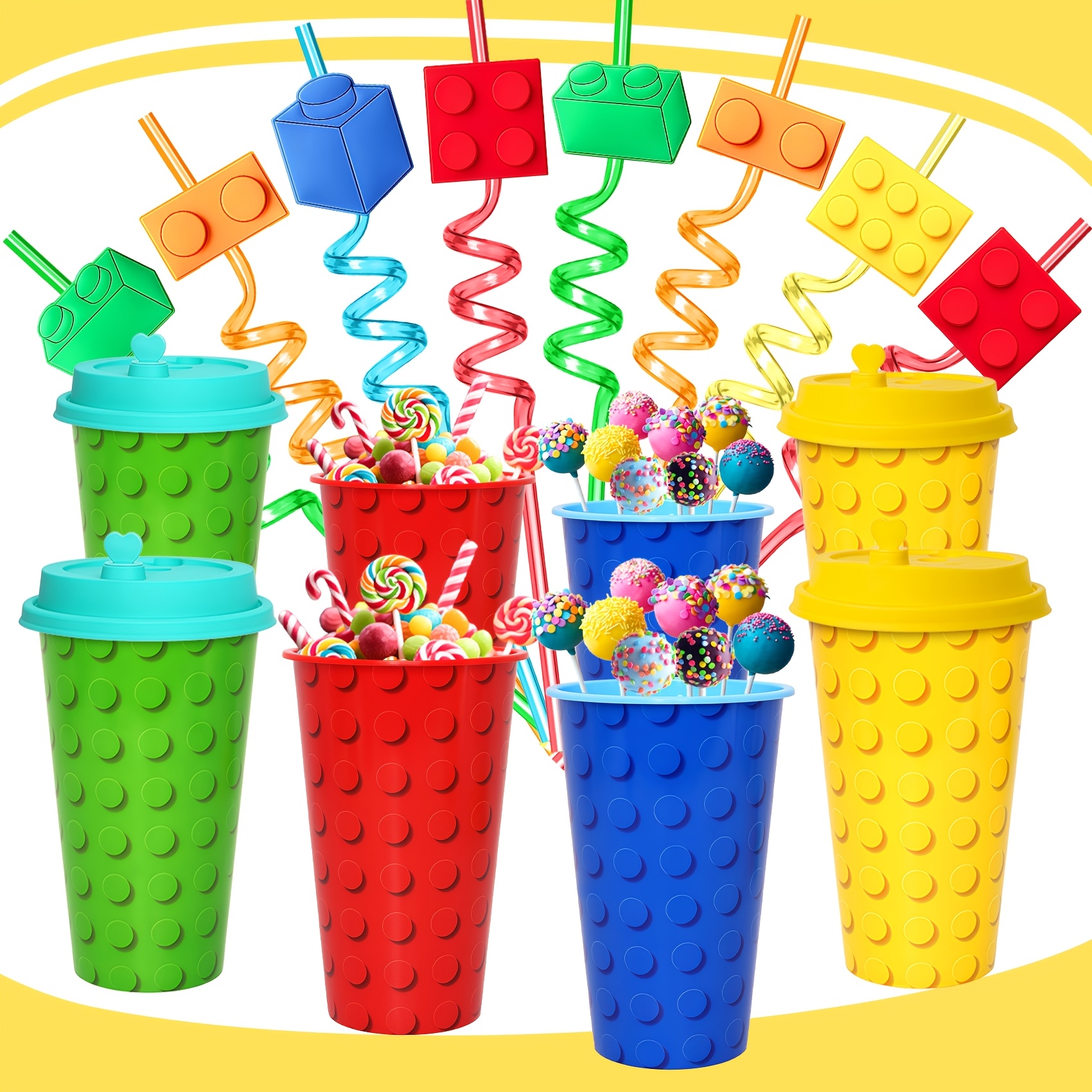 Image of 8-cup 8-straw Set, Reusable Cup Straws Decoration, Fun Set For Juices, And Desserts, Perfect Gift For Birthday Celebrations, Dessert Parties And Summer Parties For Halloween、christmas