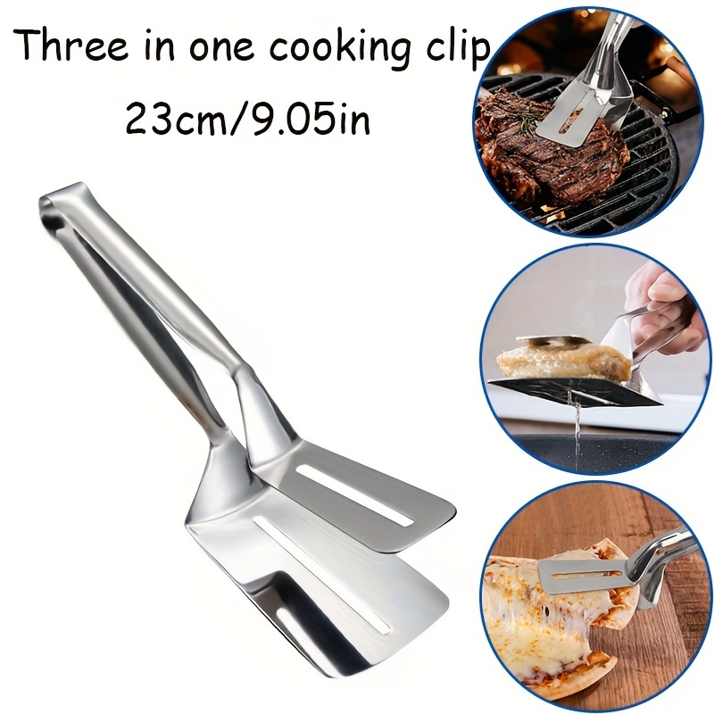 

Stainless Steel Barbecue Tongs - 1pc Multi-function Cooking Clip, 9.05" Grill Spatula For Kitchen, Restaurant, Outdoor, Food Flipper, Steak & Pizza Server, Bread Clamp, Fry Fish Turner - Food Safe