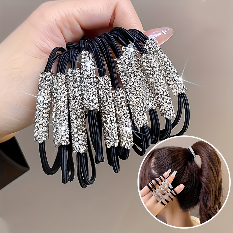 

10pcs, Glitter Rhinestones Double Layers Durable Hair Ties, Women Daily Wear Casual Leisure Hair Accessories, Gift Photo Props