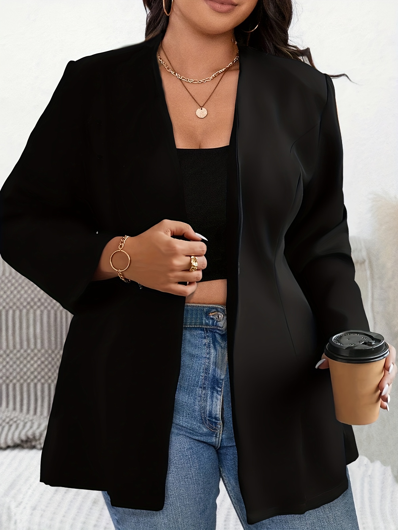 plus size solid single breasted elegant long sleeve Temu Philippines