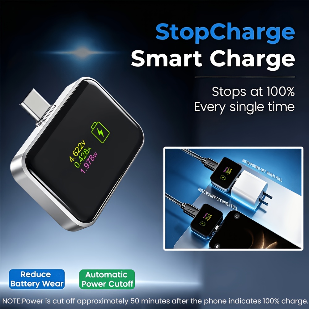dispositif intelligent darrêt de charge complète, téléphone type-c, tablette, ordinateur portable et   les appareils usb-c, adaptateur de protection   la surcharge et léteignement automatique, adapté pour iphone, huawei et   les appareils type-c, protecteur de santé de la batterie