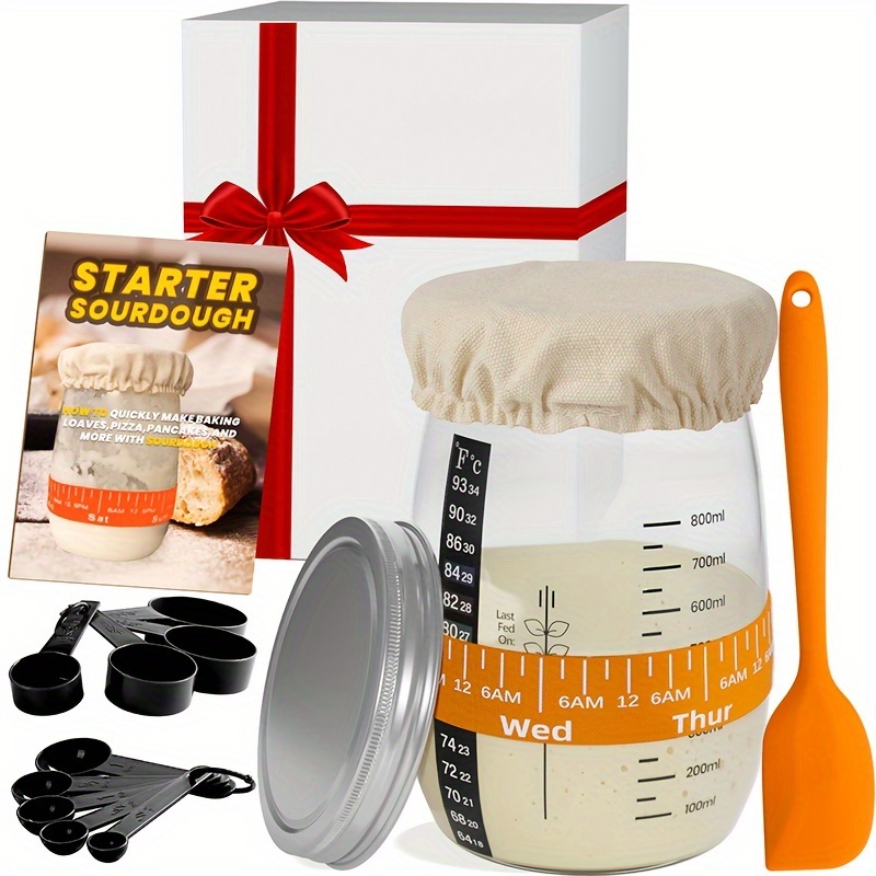 

Sourdough Starter Kit, 35oz Large Capacity Sourdough Starter Jar With Date Marked Feeding Band, Thermometer, Stainless Steel Lid, Measuring Spoons, Reusable Sourdough Bread Baking Supplies