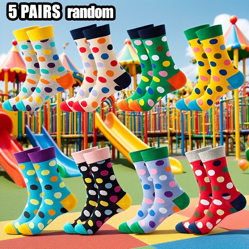 E-shop Zufällige 5 Paar Unisex Wadenhohe Socken, Bunte Karierte -Cartoon-Mode, Trendige Hochwertige Paarsocken, Dünne Schnelltrocknende Leichte