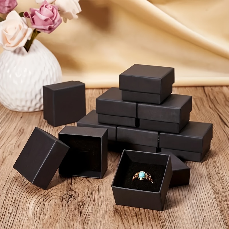 

32pcs Black Ring Box - Square Cardboard Jewelry Box With Velvet Filled For Party, Festivals, Weddings, And Special Occasions