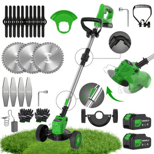 portable cordless lawnmower for home use garden weeder cordless trimmer with 3 blade types and two high capacity lithium batteries providing powerful performance for lawns gardens and patios tool discount mens gift for christmas