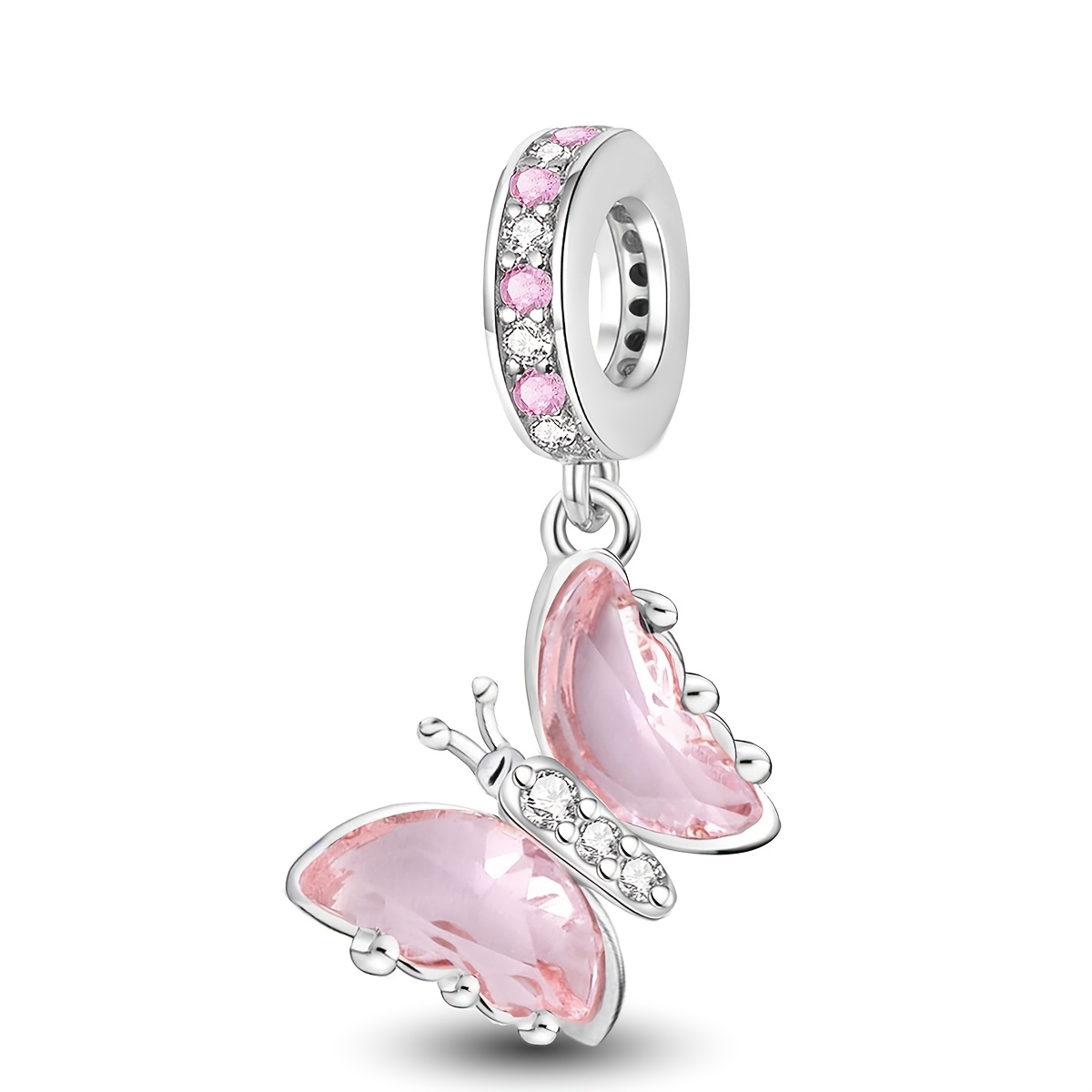 E-shop 925 Silberplattiertes Rosa Schmetterlingsanhänger für Armband und Halskette DIY Schmuckzubehör Geschenk für Frauen