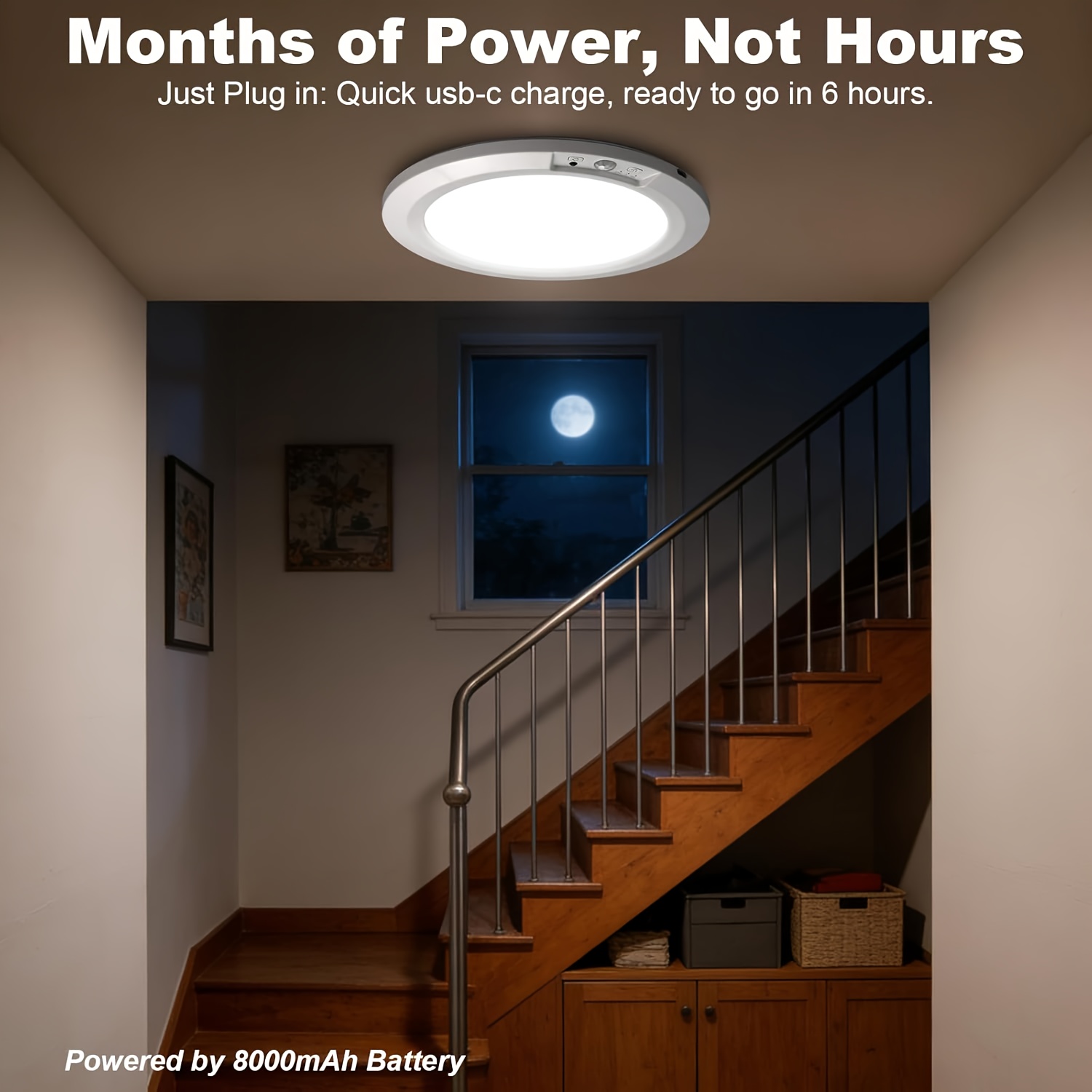 Smart Sensor Ceiling Light, with Remote Control, Timed Light Off, 3 Lighting Modes, 5 Color Temperature Adjustments for Light Brightness, 8000Mah Super Large Capacity Rechargeable, Magnetic Installation Without Drilling, USB Charging