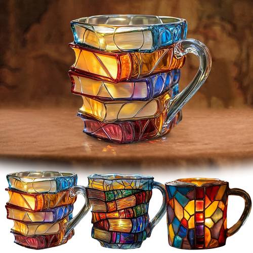 painted book mug novelty 3d painted books coffee mug unique books stack coffee cup collection gifts for literature lovers