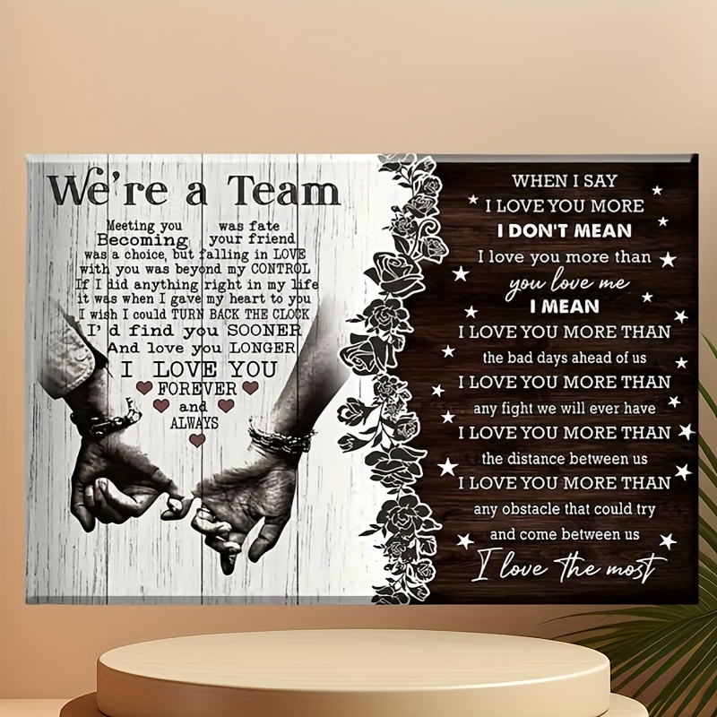 A Wooden Inspirational Quote Plaque For Couples, Featuring A Romantic Hand-holding Design, Perfect As A Gift For A One. Ideal For Places Like Bedrooms, Studies, And Offices