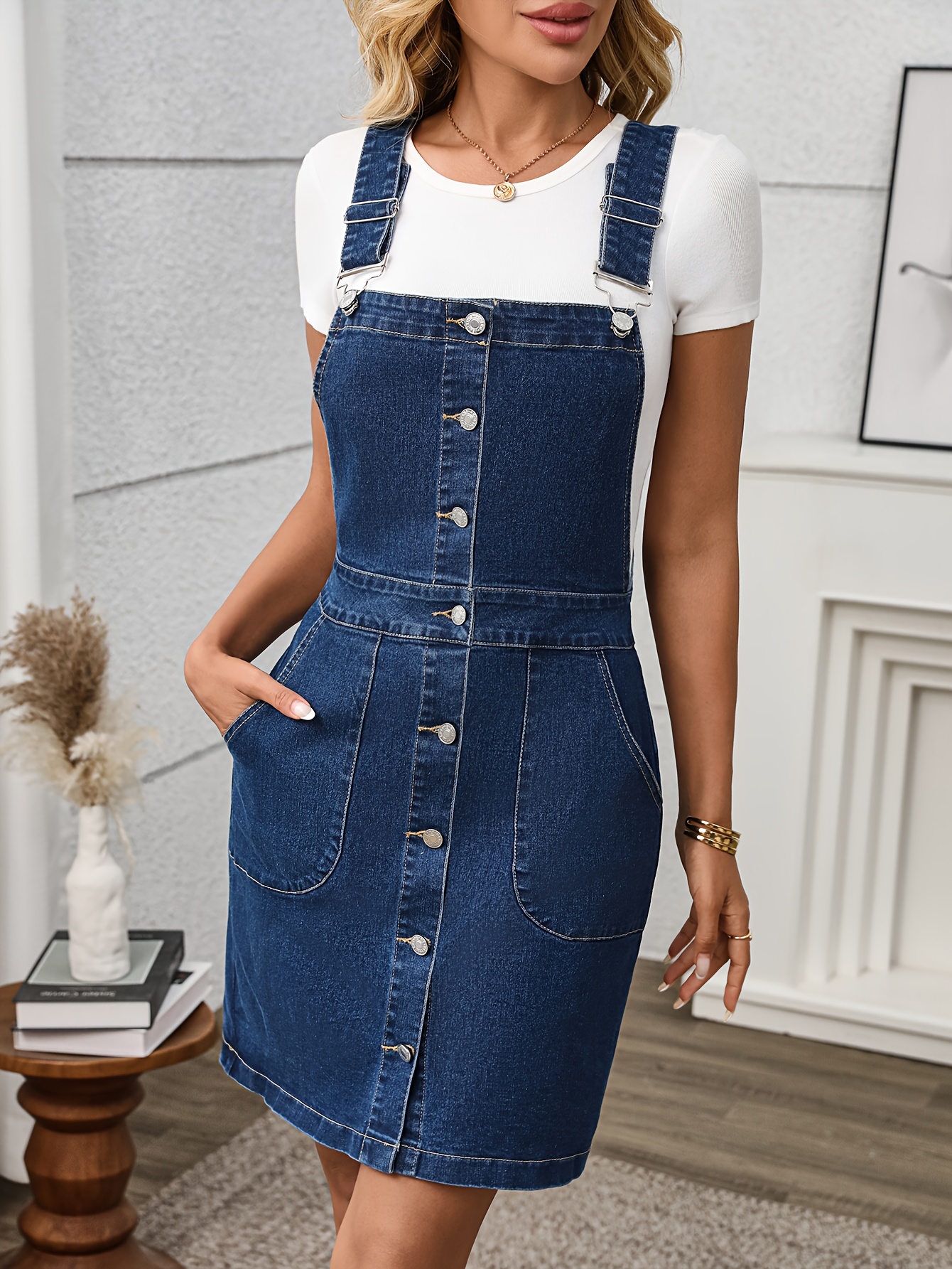 white christmas dresses Roadknight Blue Denim Dress for Women Sleeveless Babydoll Button Down –  Lookbook Store main image 0