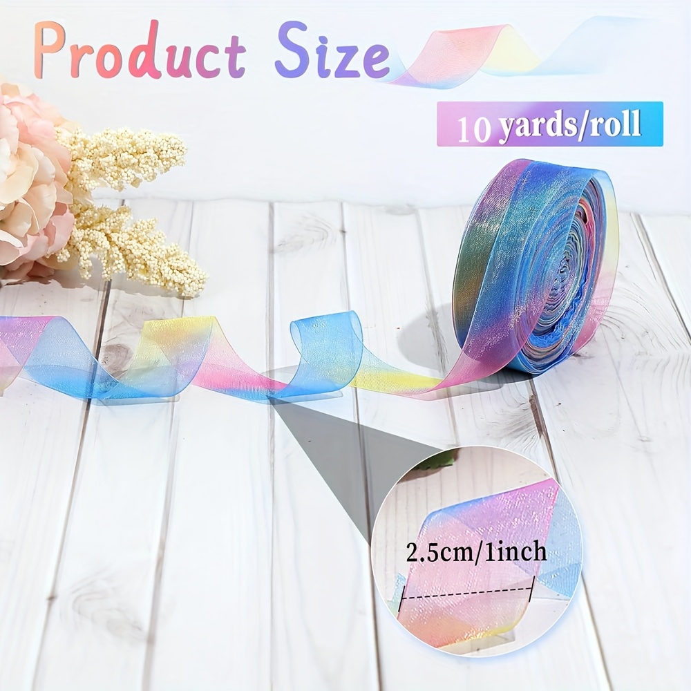 Image of And 1 Inch Of Rainbow Sheer Organza Chiffon Ribbon Suitable For Gift Wrapping, Crafting, And Party Decorations