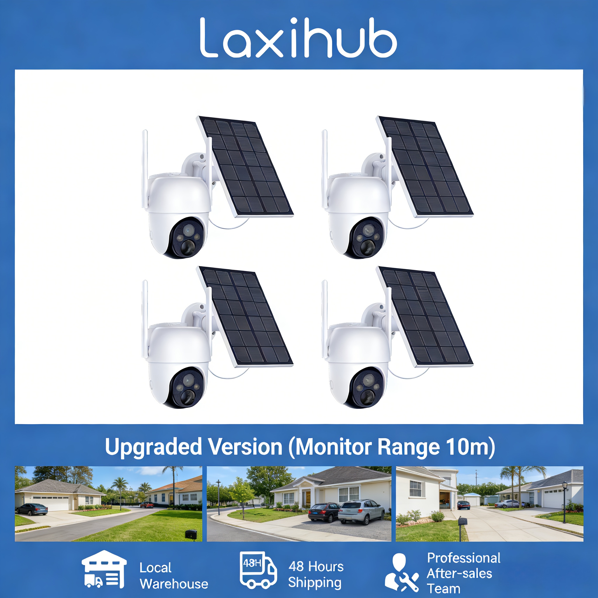 TEMU 4pcs Solar Powered Outdoor Wireless Security Camera, 3mp Resolution, Battery Powered Cctv Camera For Home Security, Cloud/sd Storage, Detection,