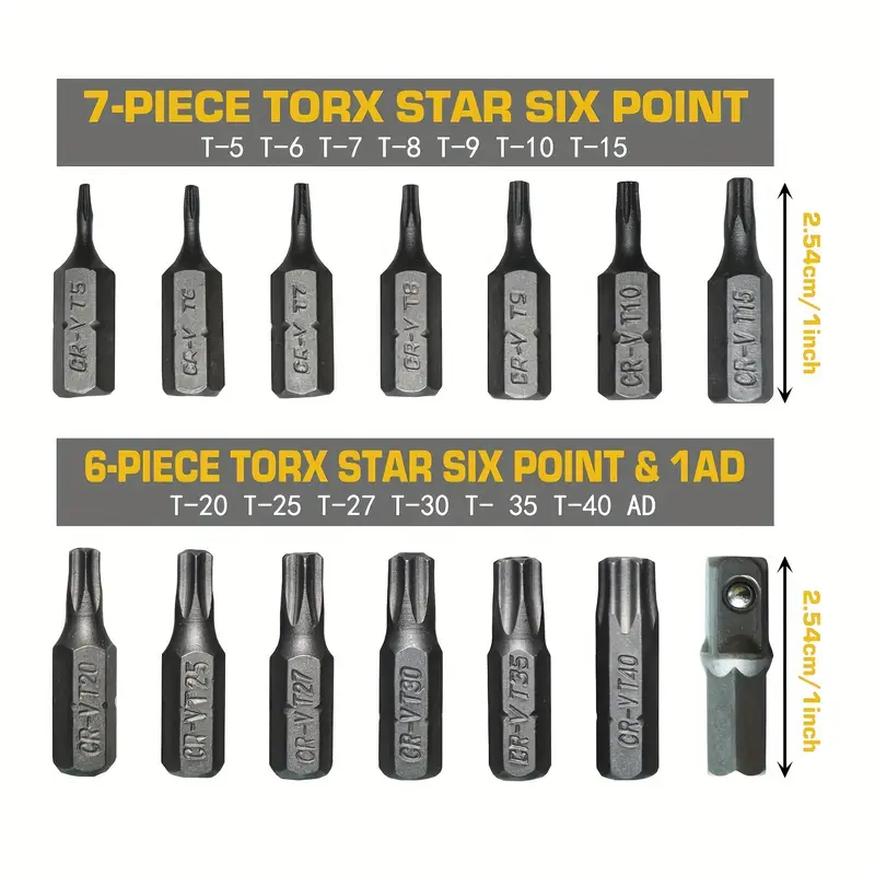 20-Piece Security Torx Bit Set – Tamper Resistant Star Bits T5 To T40, S2 Steel, Hex Drive – By HORUSDY