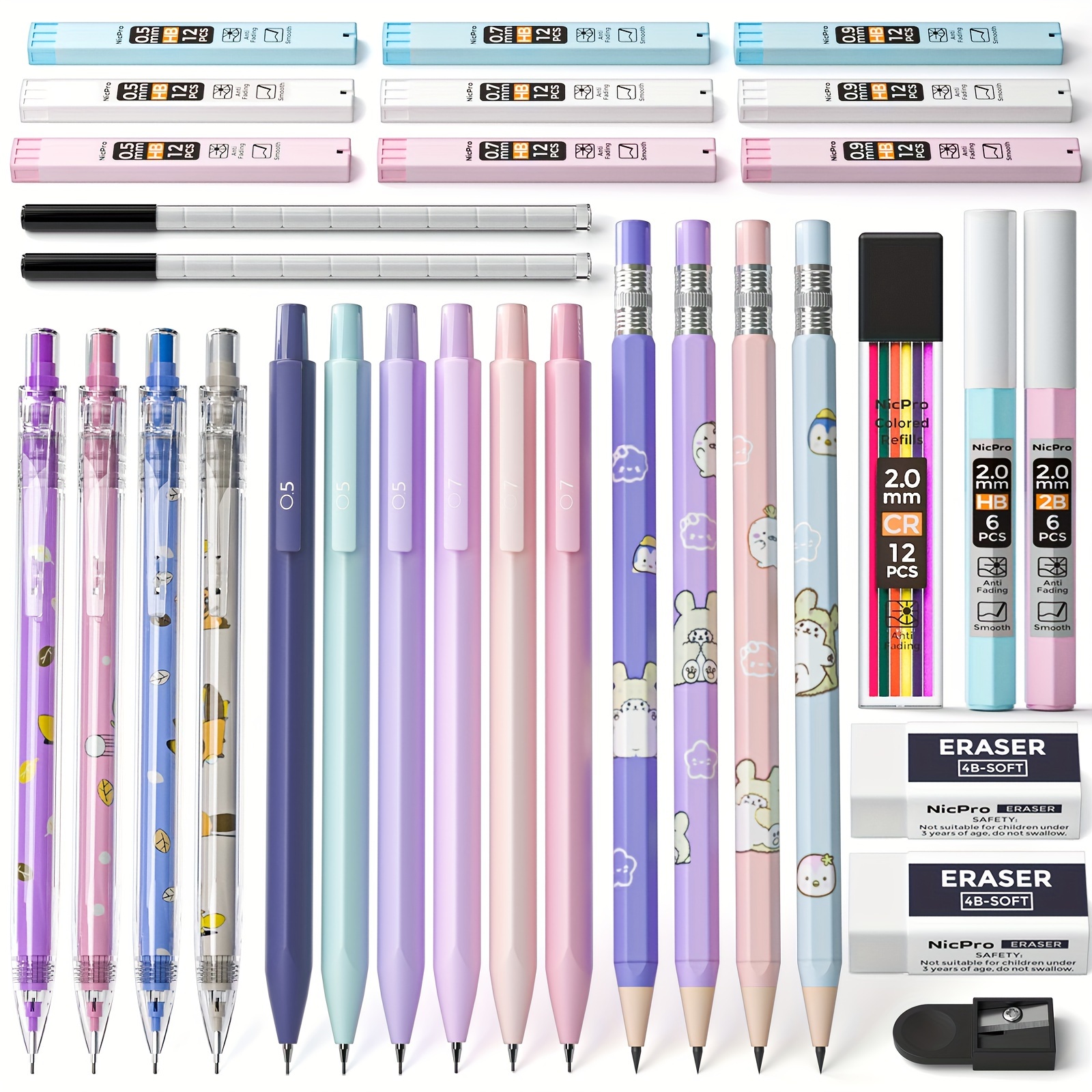 

Nicpro 32pcs Cute Mechanical Pencil Set In Case, 14pcs Pastel Aesthetic Pencils 0.5 & 0.7 & 0. & 2mm Lead Holder, 12 Tubes Lead Refills2b Hb Colors, 3 Erasers