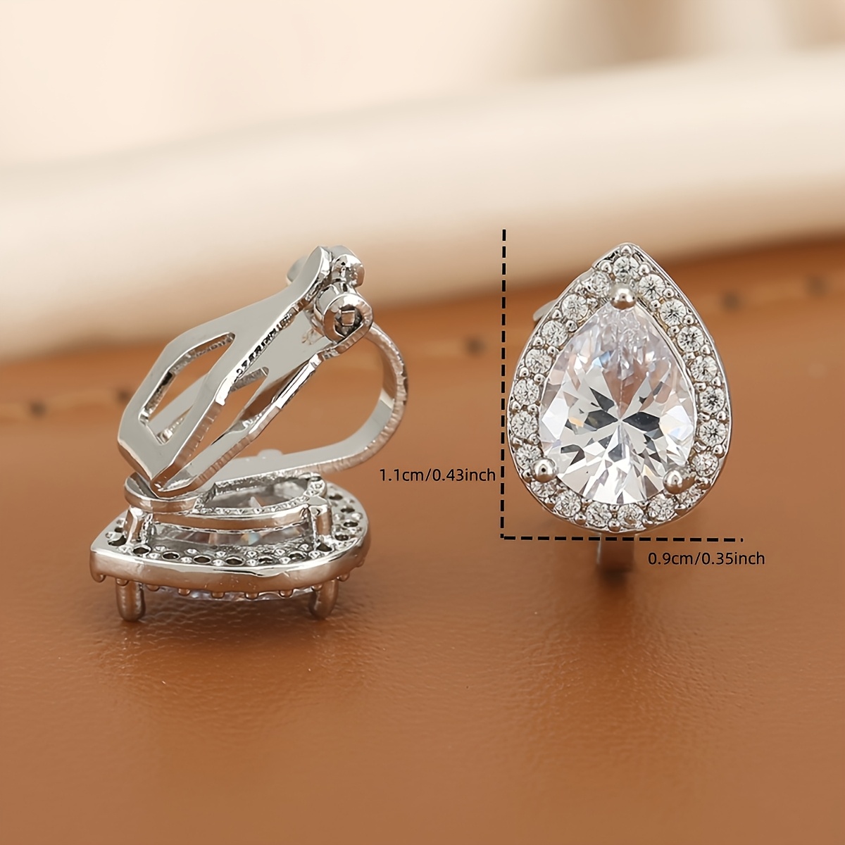 TEMU 1 Pair, European And - Copper, Elegant And Shiny Teardrop Clip-on Earrings - Women's Earrings, Suitable For Holiday Parties, Gatherings, Balls,