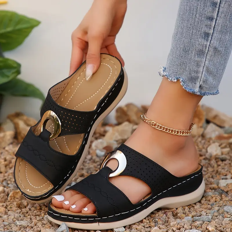 women s solid color wedge heeled sandals casual open toe 0