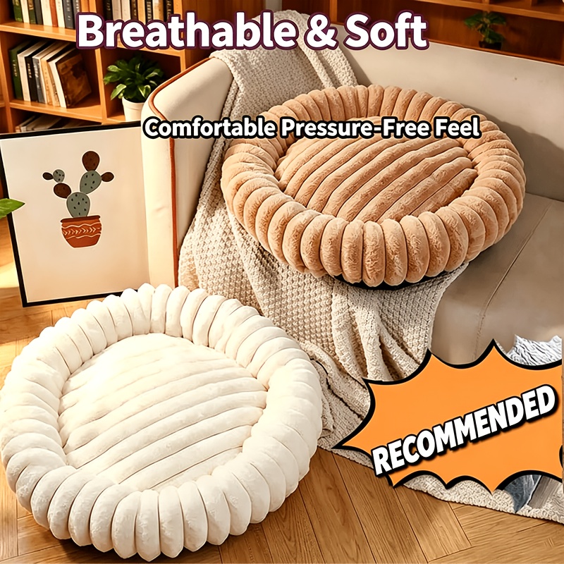 1pc round plush cat bed for indoor cats soft pet bed cushion anti slip bed mat for small to medium dogs kittens machine washable pet sleeping nest for winter Product details 4