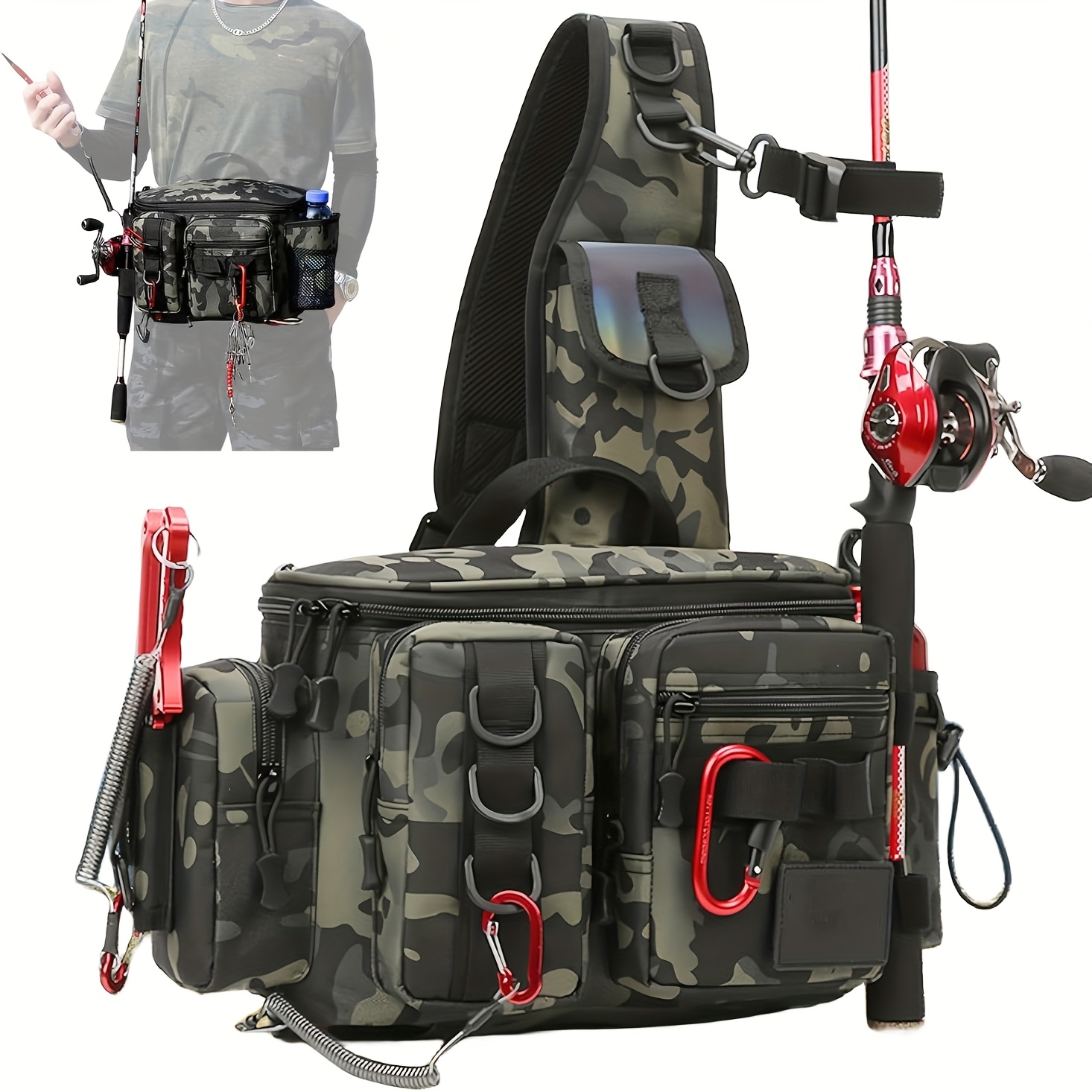 Image of 1pc Fishing Tackle Bag Fly Fishing Bag Sling Pack Portable Fishing Pack Waist Pack With D-rings And Waist Strap