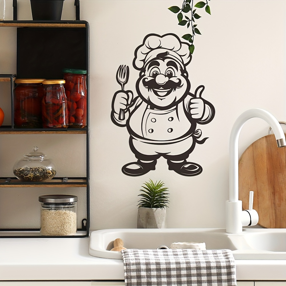 Chef-themed Wall Decal | Contemporary Polypropylene Sticker For Kitchen & Dining Area | Self-adhesive, Glossy Finish | Easy To Apply On Multiple Surfaces | With Gesture | Ideal For Home And Dorm Decor