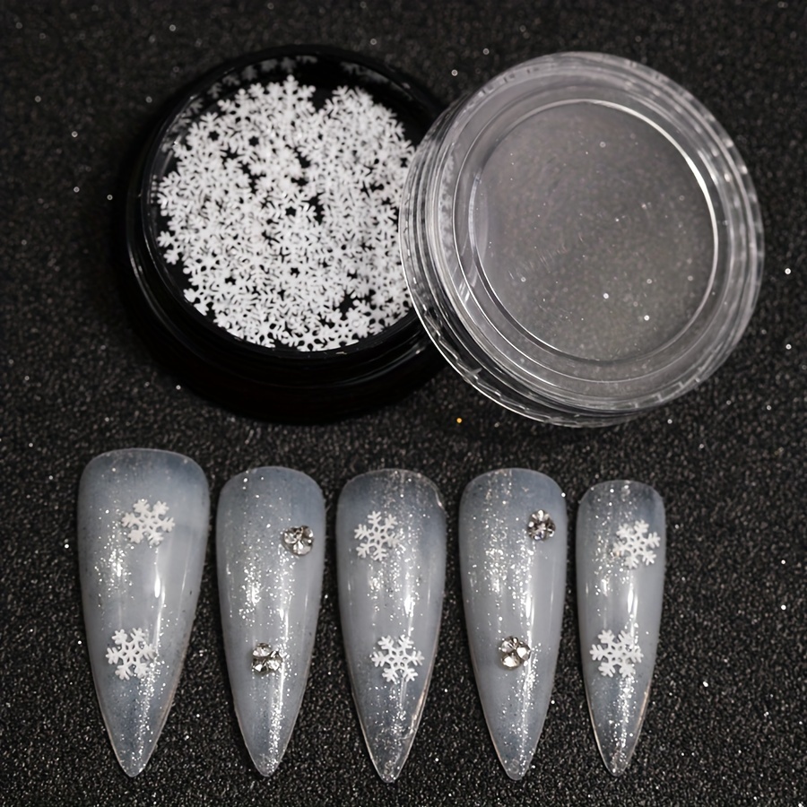 

Christmas White Snowflake Nail Sequins, 3d Snowflake Metal Paillettes, Glitter Golden & White Nail Art Accessories, Party Fingernail Toenail Decor, Nail Decals Kit For Manicure, Unfragranced