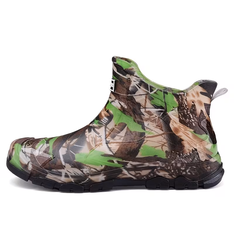 mens camo print ankle rain boots non slip durable pvc eva cushioned insole low for green black for casual or outdoor activitie Product details 5