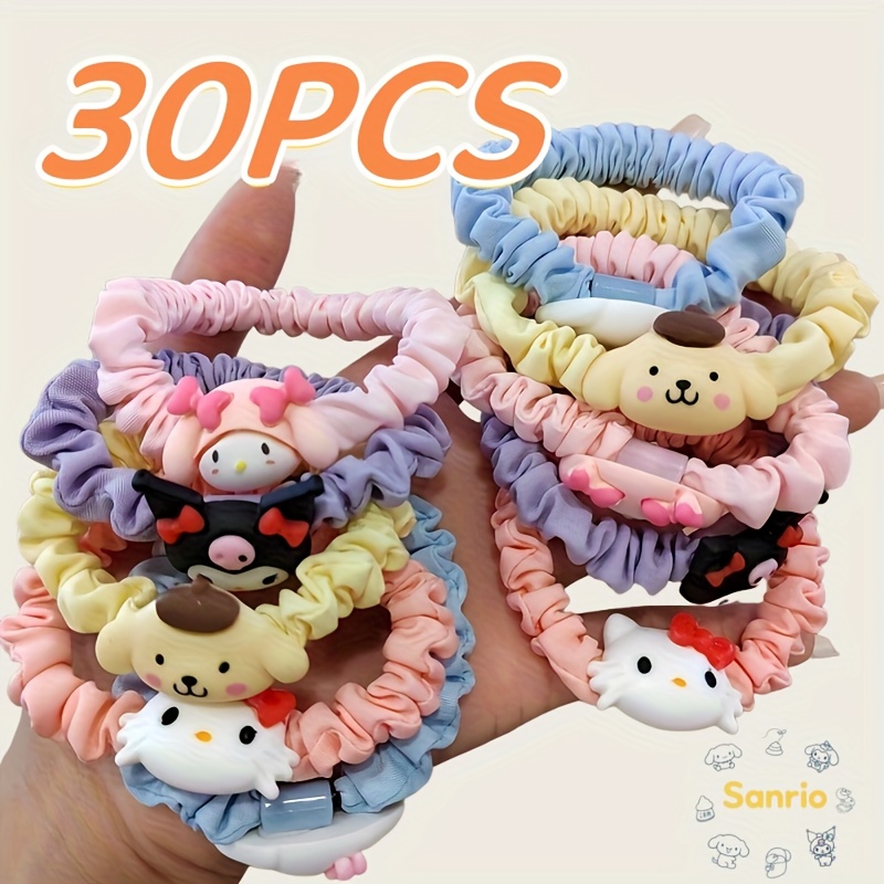 E-shop 30 Stück Cartoon Haargummis und Scrunchies, niedliche süße Cartoon Designs, hohe Elastizität, Hello Kitty, My Melody und Schwarze Katze Designs,