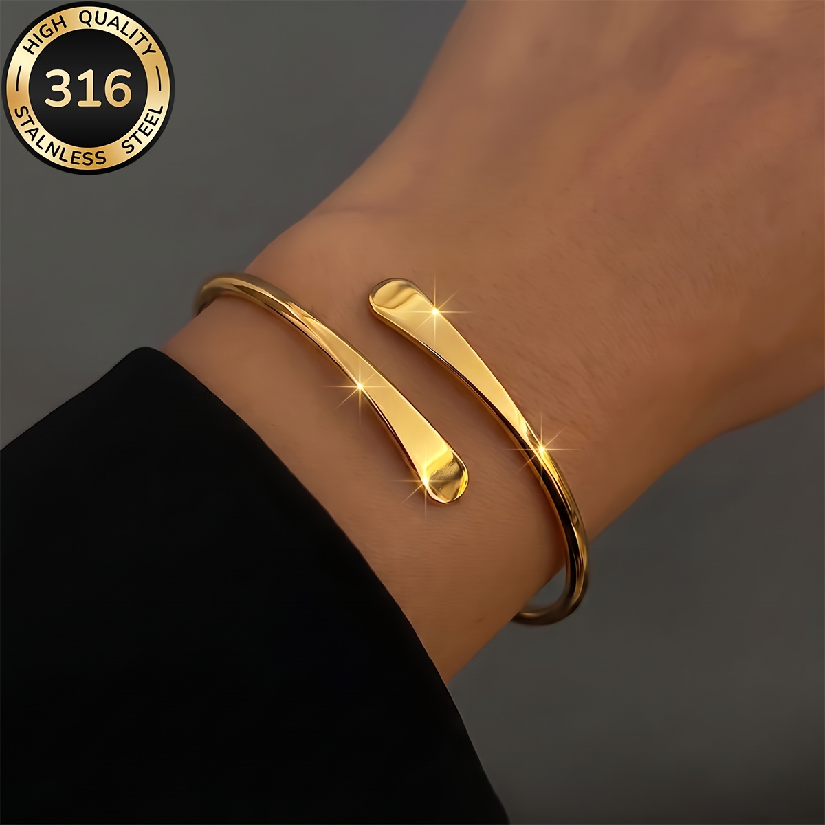 2pcs Adjustable Open Bangle Bracelet Set, 18K Plated