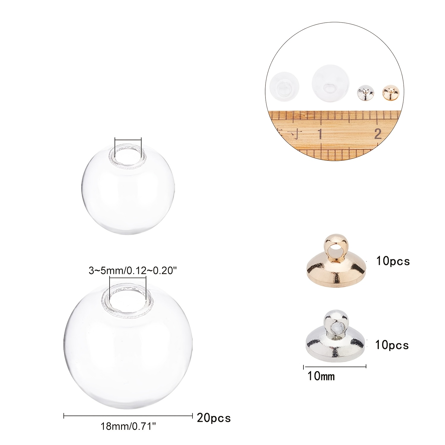 TEMU 18mm Mini Bottle Small Empty Ball Wishing Glass Ball Transparent Ball Planet Crystal Craft Ball Suitable For Resin Dice Pendant Pendant Earrings