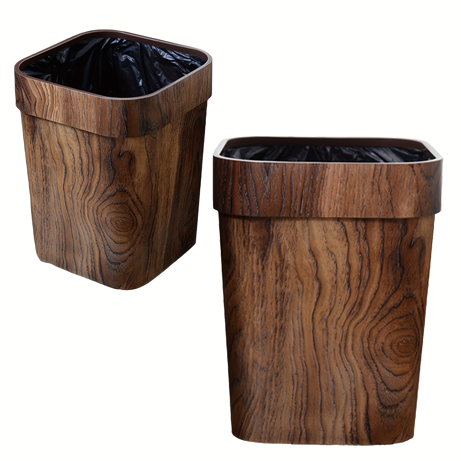 

1pc Rustic Wood Grain Plastic Trash Can, 12l/3.17gal Capacity, For Kitchen, Bedroom, Bathroom, Ktv, Office