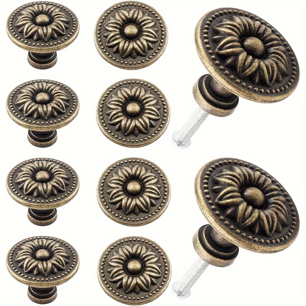 

8pcs Antique Brass Cabinet Knob Pulls, Vintage Country Style Drawer Knobs, Round Decorative Knobs For Furniture Cabinet Dresser, 0.94*1.22 Inches,with Screws