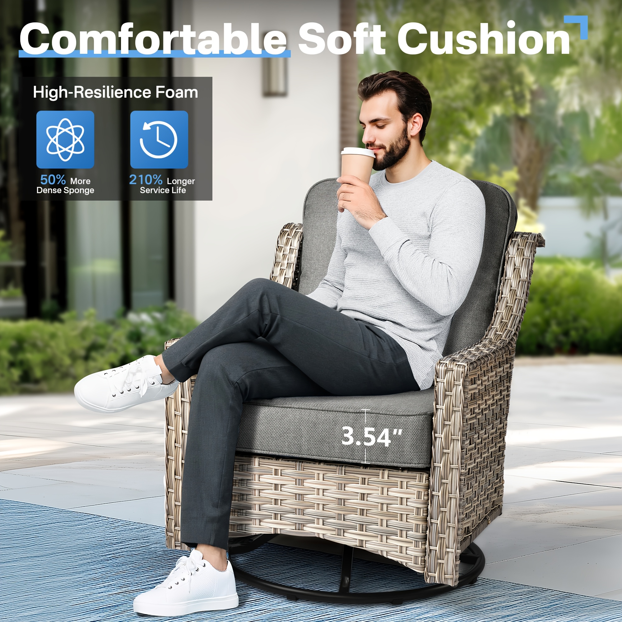 5pcs outdoor patio furniture set with 2   1 outside sofa 1 side table and 1 solar lighting glass coffee table all weather wicker patio conversation set   for garden deck and porch decor Product details 2