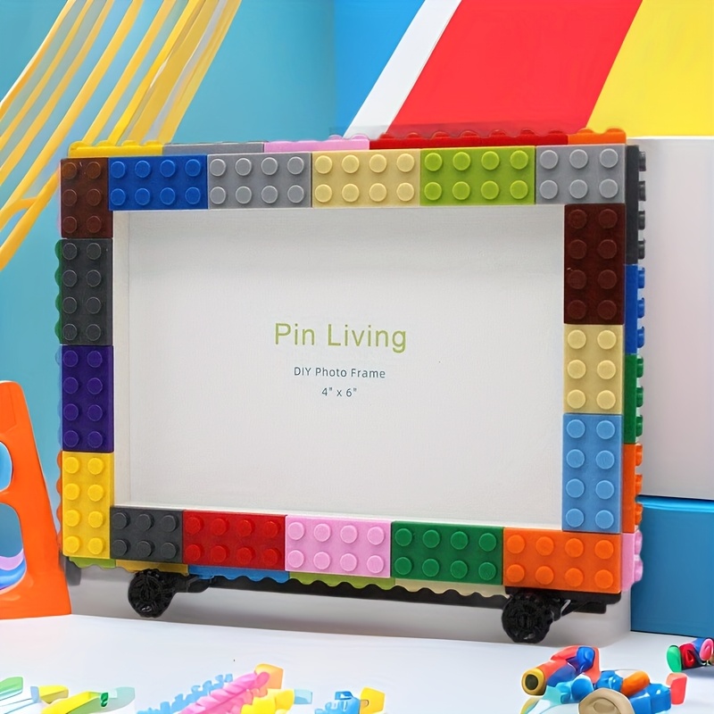 vibrant colorful car shaped building block photo frame diy wall mountable   4x6 inch modern acrylic frame for home decor photo frame decor   design durable plastic frame building block accessories 0
