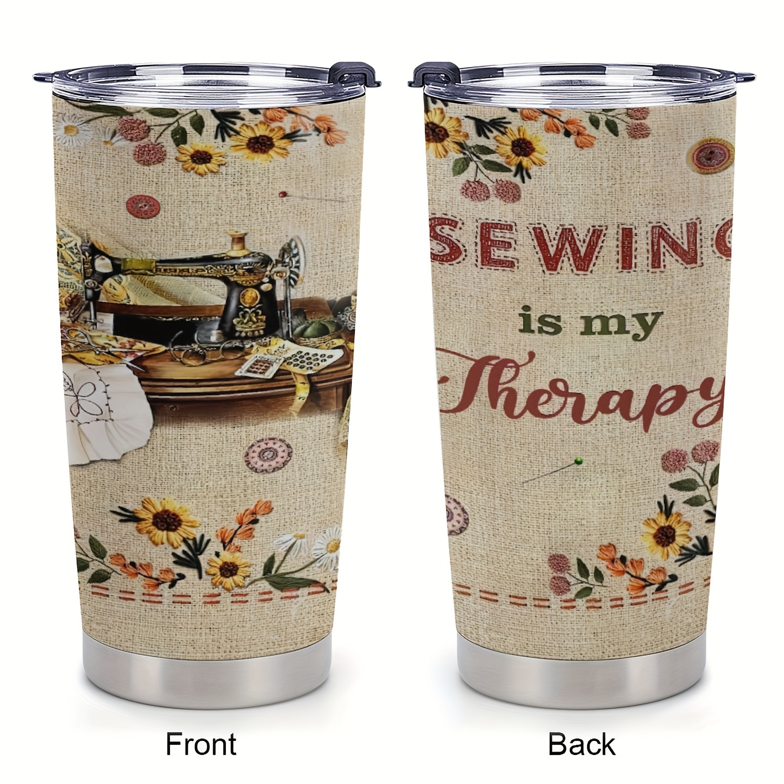 

1pc 20oz Sewing Tumbler Sewing Therapy Tumblers With Lid Gift For Women Quilting Crochet Lover Mom Grandma Birthday Christmas