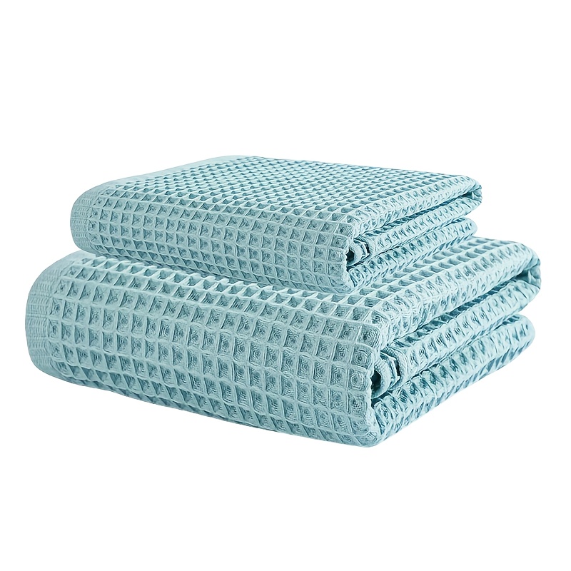 2pcs/set Cotton Waffle | Soft Absorbent Honeycomb, Pure Cotton, 70*140cm 34*72 Towel Suit, Fabric, , Pattern