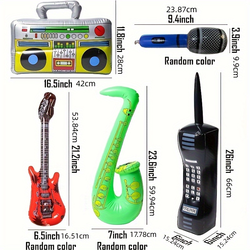 Paquete de 5 micrófonos inflables de radio Boombox de los años 90 y 80  inflables para teléfono móvil, gafas inflables de los años 80 y 90 para  fiestas