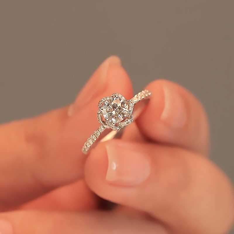 925 Sterling Silver Rose Flower Inlaid Zirconia Ring