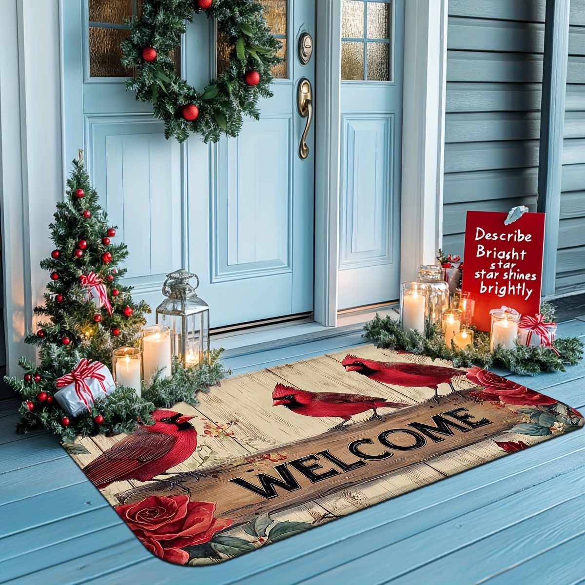 TEMU 1pc/2pcs, Christmas Decoration Door Mat Featuring Red And Rose Patterns, Suitable For Kitchens, Bathrooms, And Other Home Areas, Versatile
