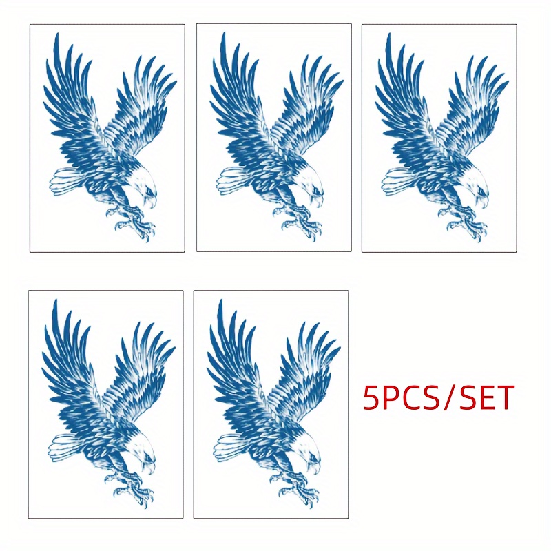 Image of Set Of 5 Flying Eagle Temporary Tattoos, Waterproof Sweatproof Realistic Herbal Juice Non-refective Tattoos For Back, Chest, And , Oblong Eagle Wingspan Designs For Men And Women, Lasts 7-15 Days