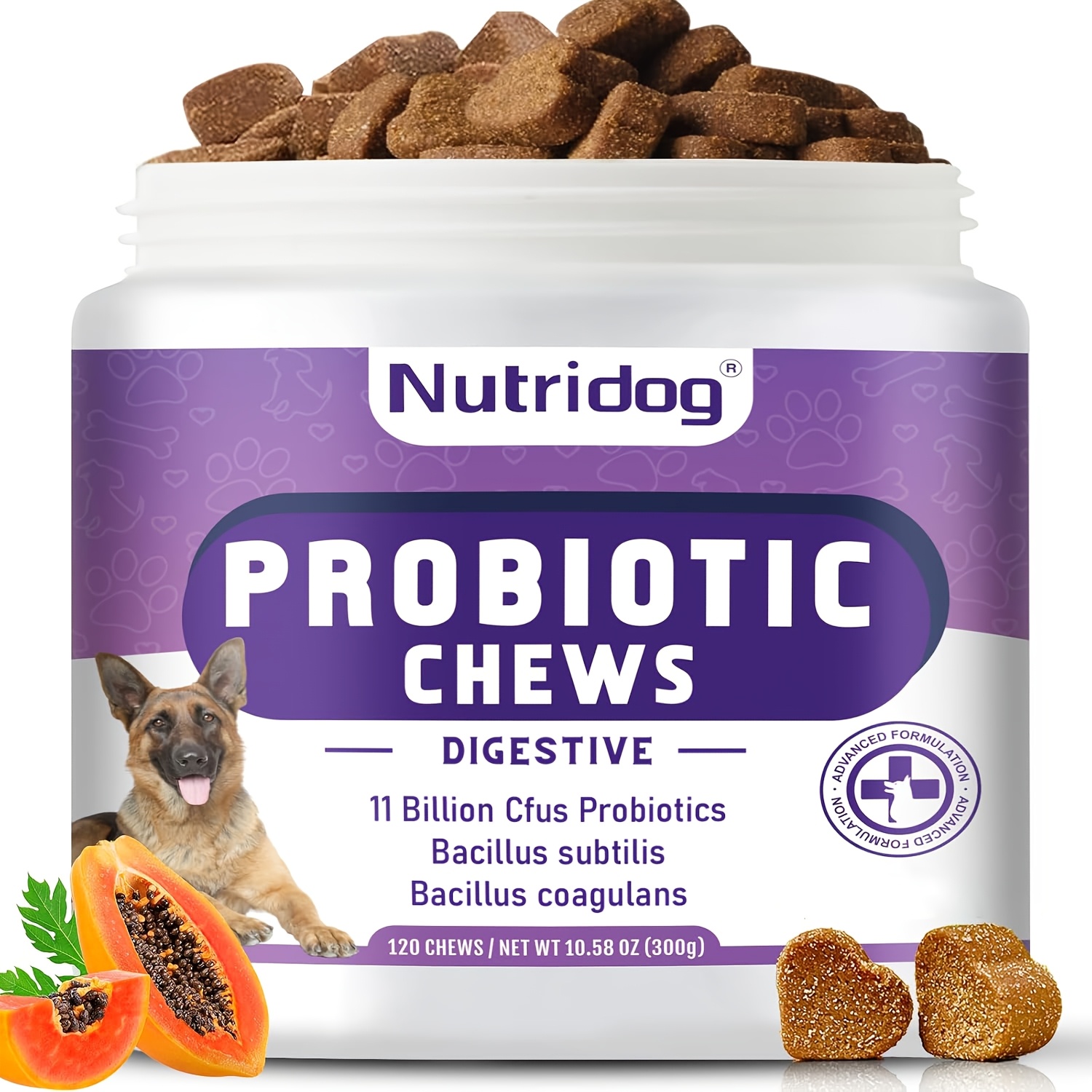 TEMU 10.58oz Nutridog Probiotics Chews For Dogs, Advanced Dog Probiotics Chews, Dog Food, Dog Treats, Ingredients, Suitable For All Dogs, Duck Flavor, 120 Chews